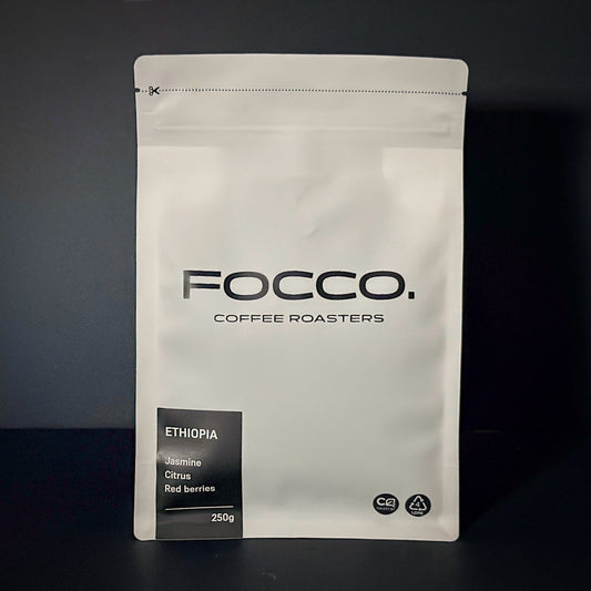 Focco Coffee Roasters coffee bag on a dark background