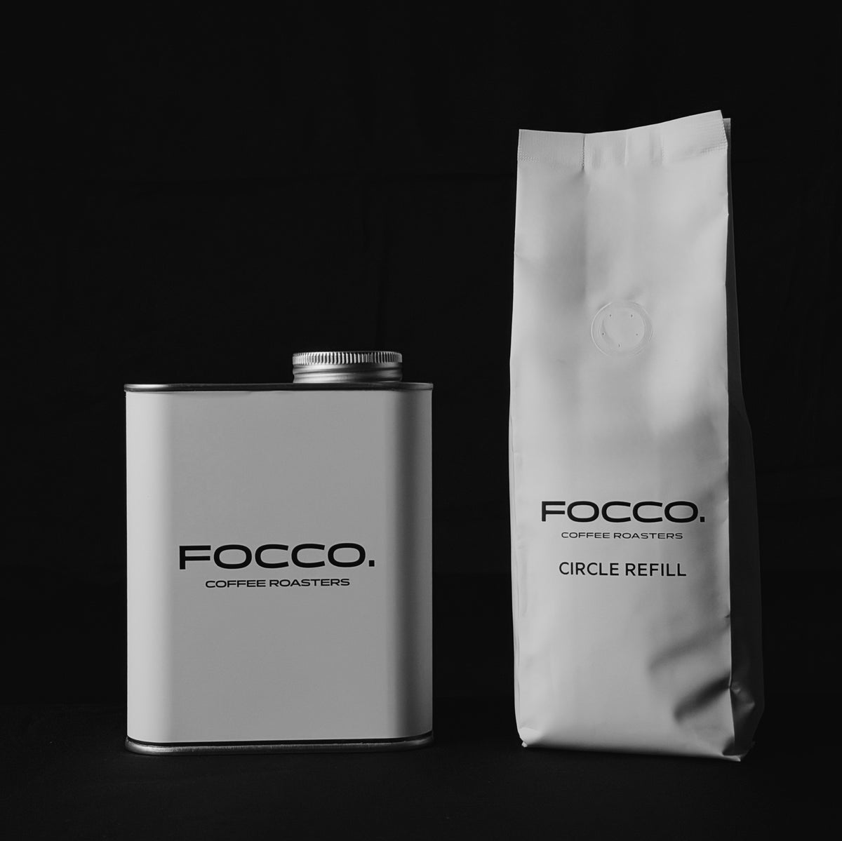 FOCCO Coffee Roasters tin with Circle Refill bag